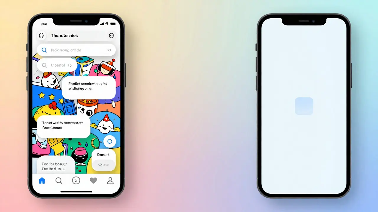 Split-screen comparison showing cluttered versus clean mobile interfaces to illustrate design best practices