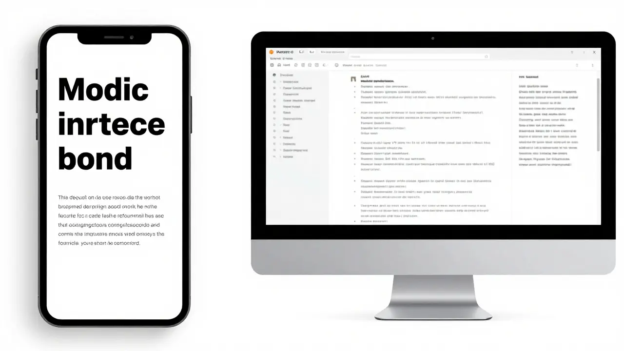 Split view comparing text layout constraints on a smartphone versus a desktop computer monitor