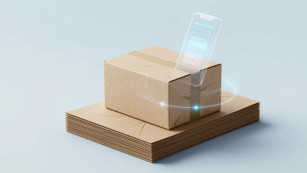 Surreal illustration of a phone floating above eco-friendly recycled paper