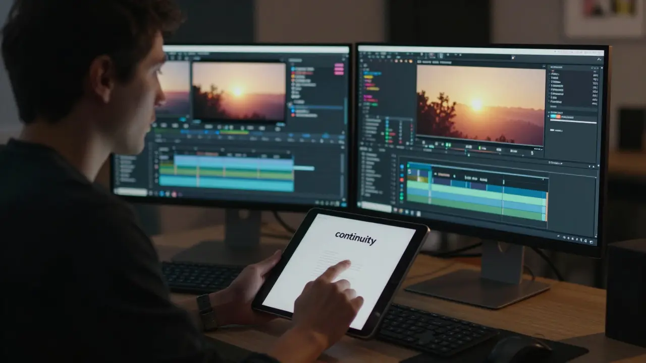 User editing video on Mac and iPad with synchronized color settings