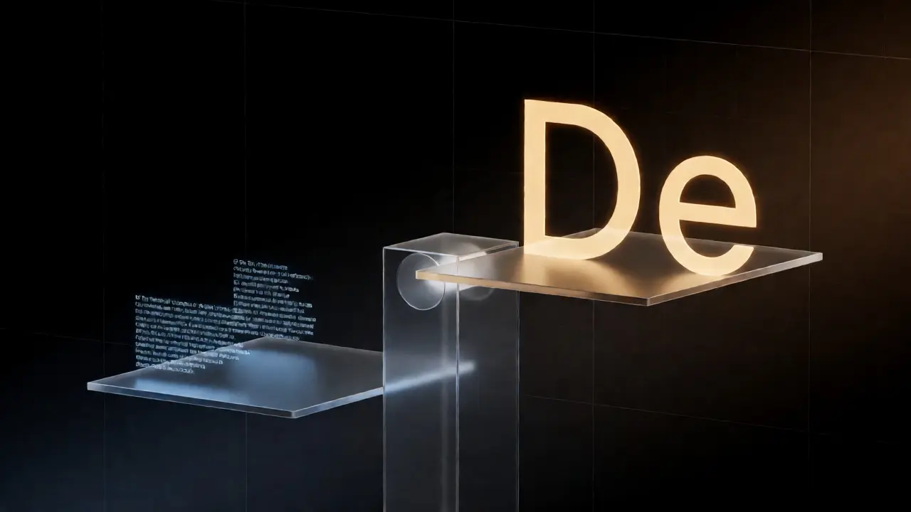 Abstract concept balancing small text blocks and large floating letters