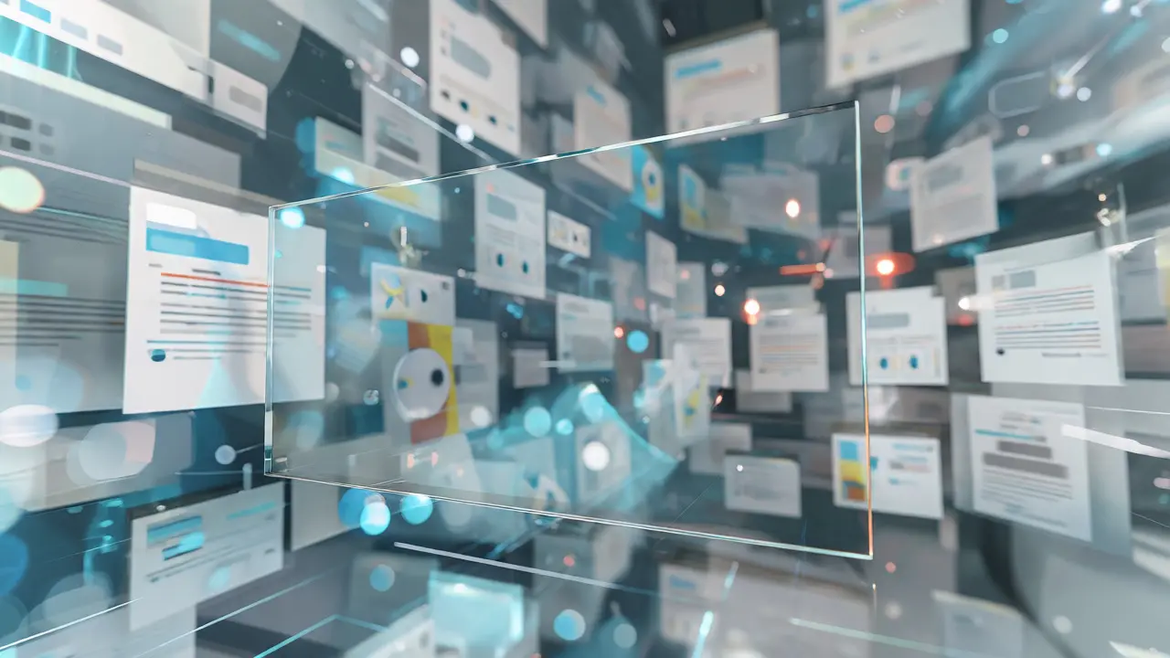 Abstract concept of a transparent glass panel providing depth and focus