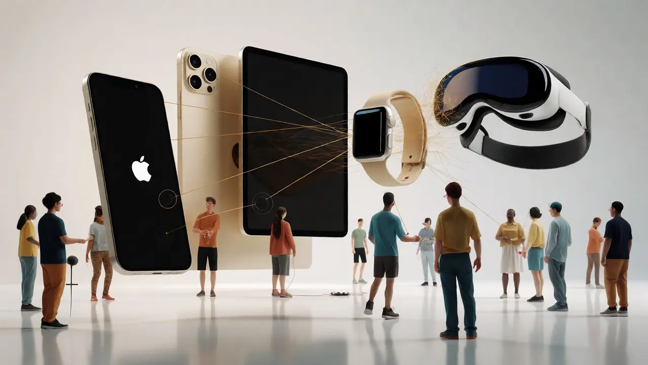 Apple devices connected by fraying threads showing accessibility gaps