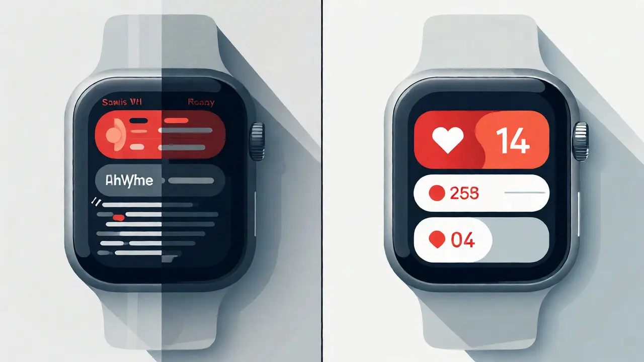 Comparison of cluttered versus optimized smartwatch interface designs.