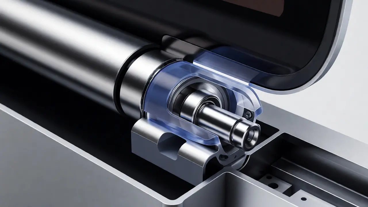 Cross-section view of internal MacBook hinge mechanics