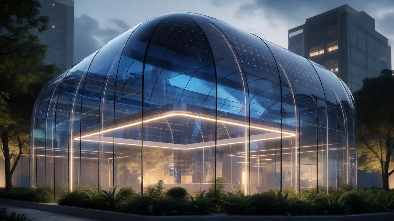 Future smart glass dome changing tint with integrated solar technology.