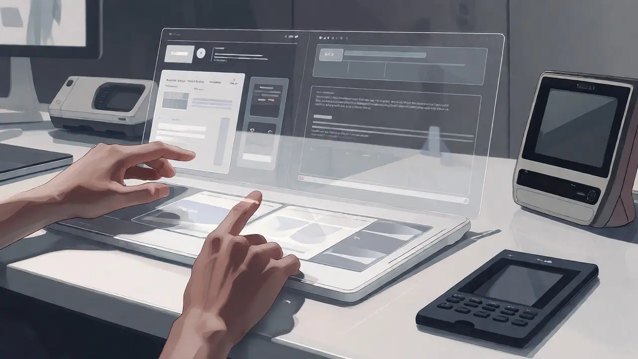 Futuristic interface bridging past design wisdom and AI