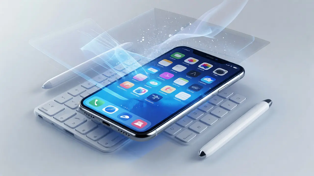 Smartphone with fading physical interfaces symbolizing invisible design