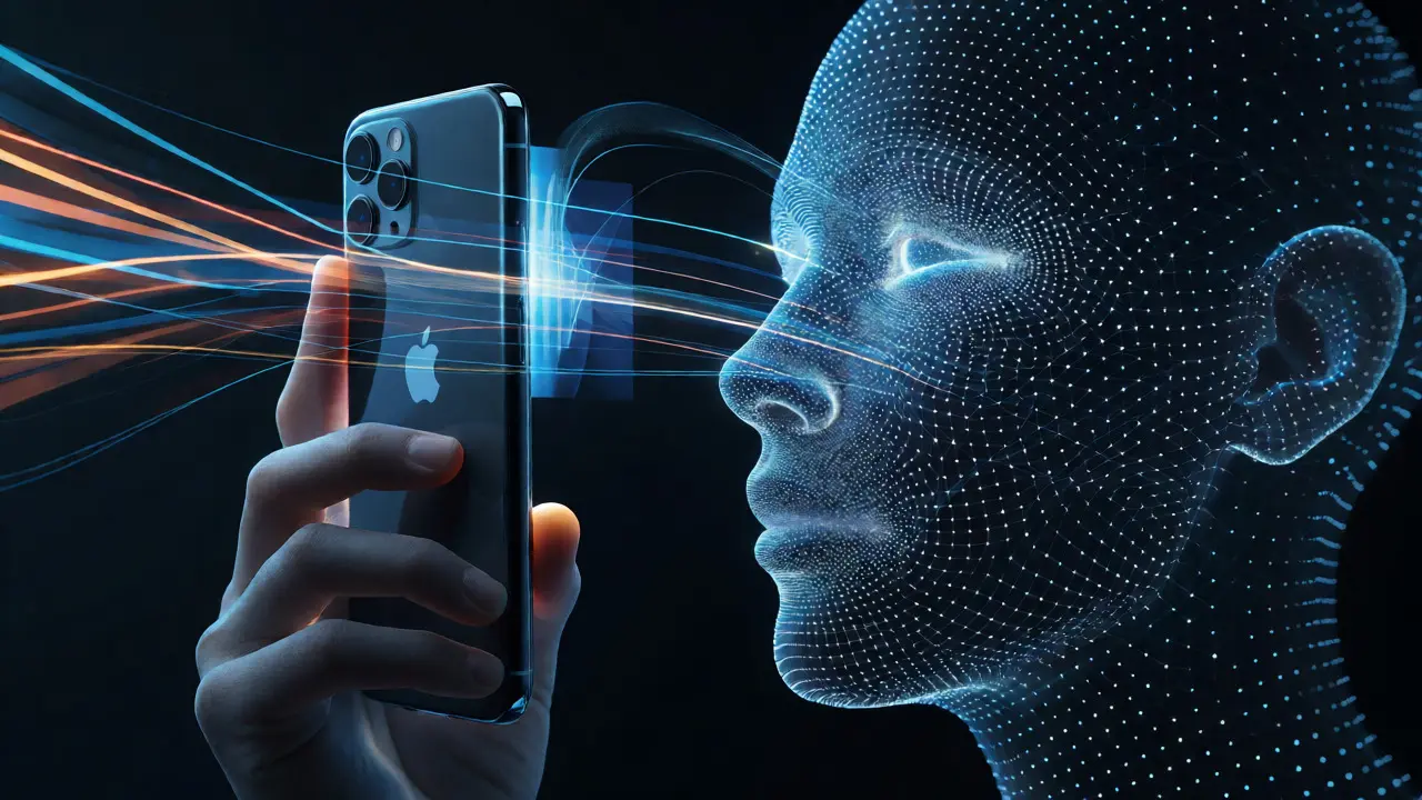 Abstract visualization of iPhone sensor fusion and infrared dot projection