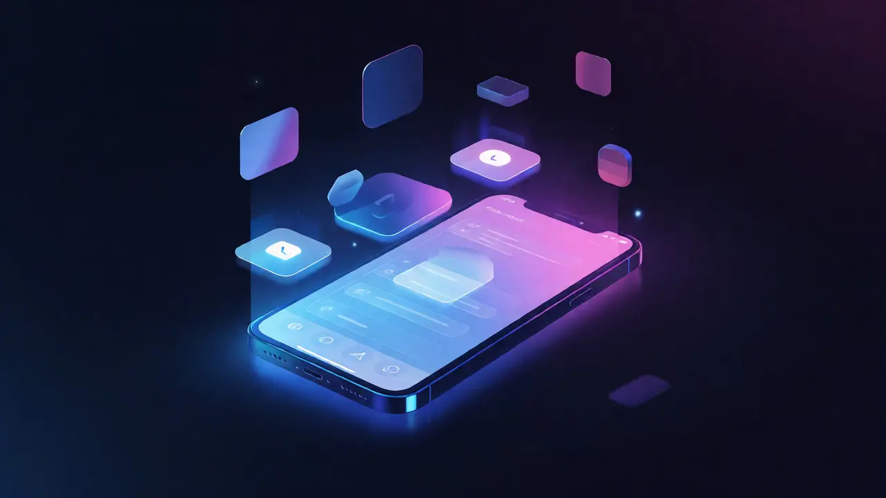 Abstract visualization of iPhone setup reducing anxiety through simplicity