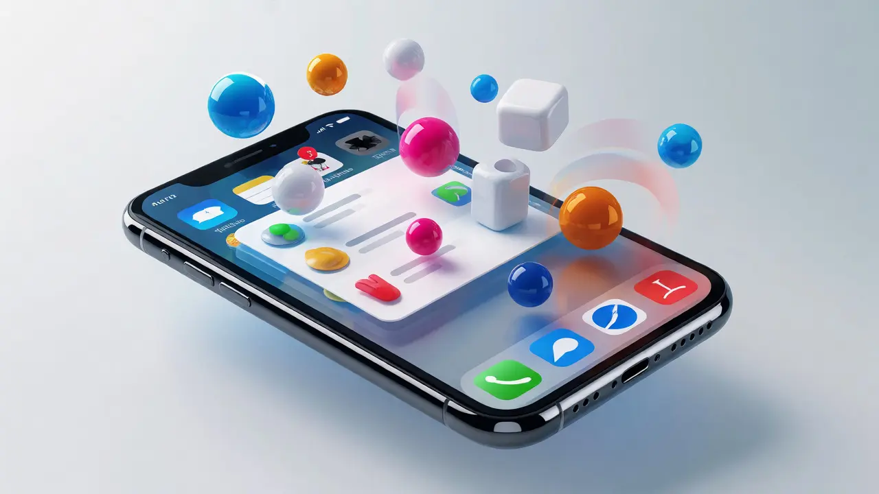 Conceptual art showing iOS UI elements moving with physics-based momentum