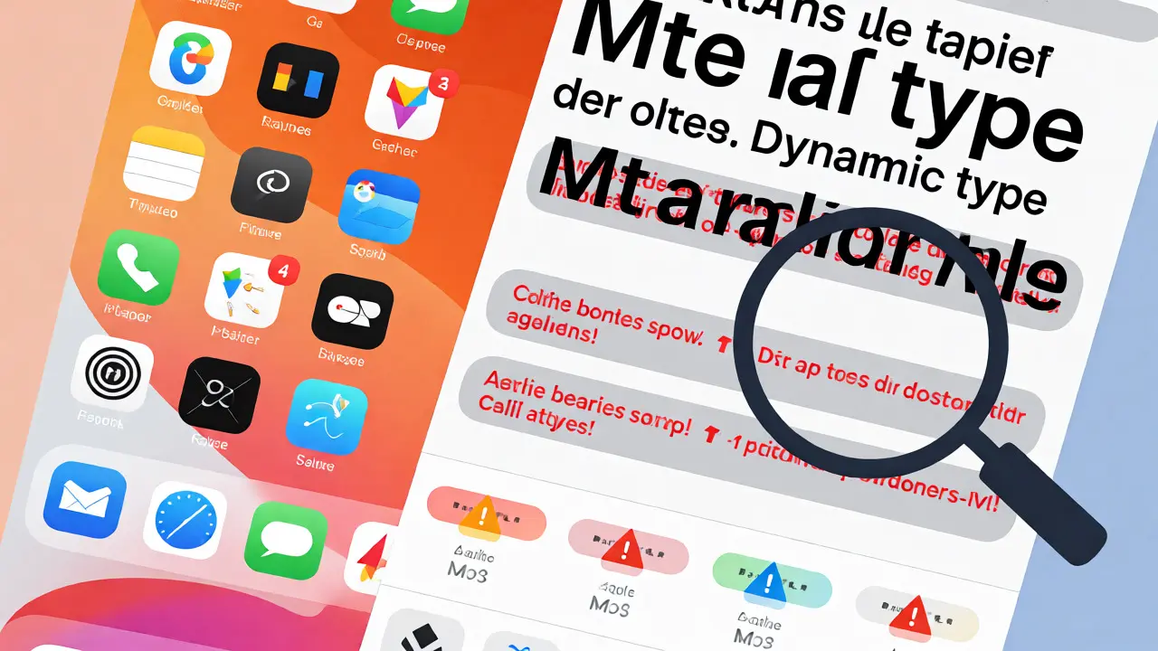 Conceptual comparison of standard UI versus broken accessibility layouts like Dynamic Type