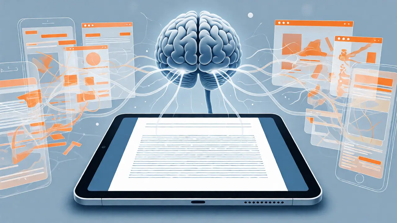 Conceptual visualization of focused reading on a 4:3 tablet screen