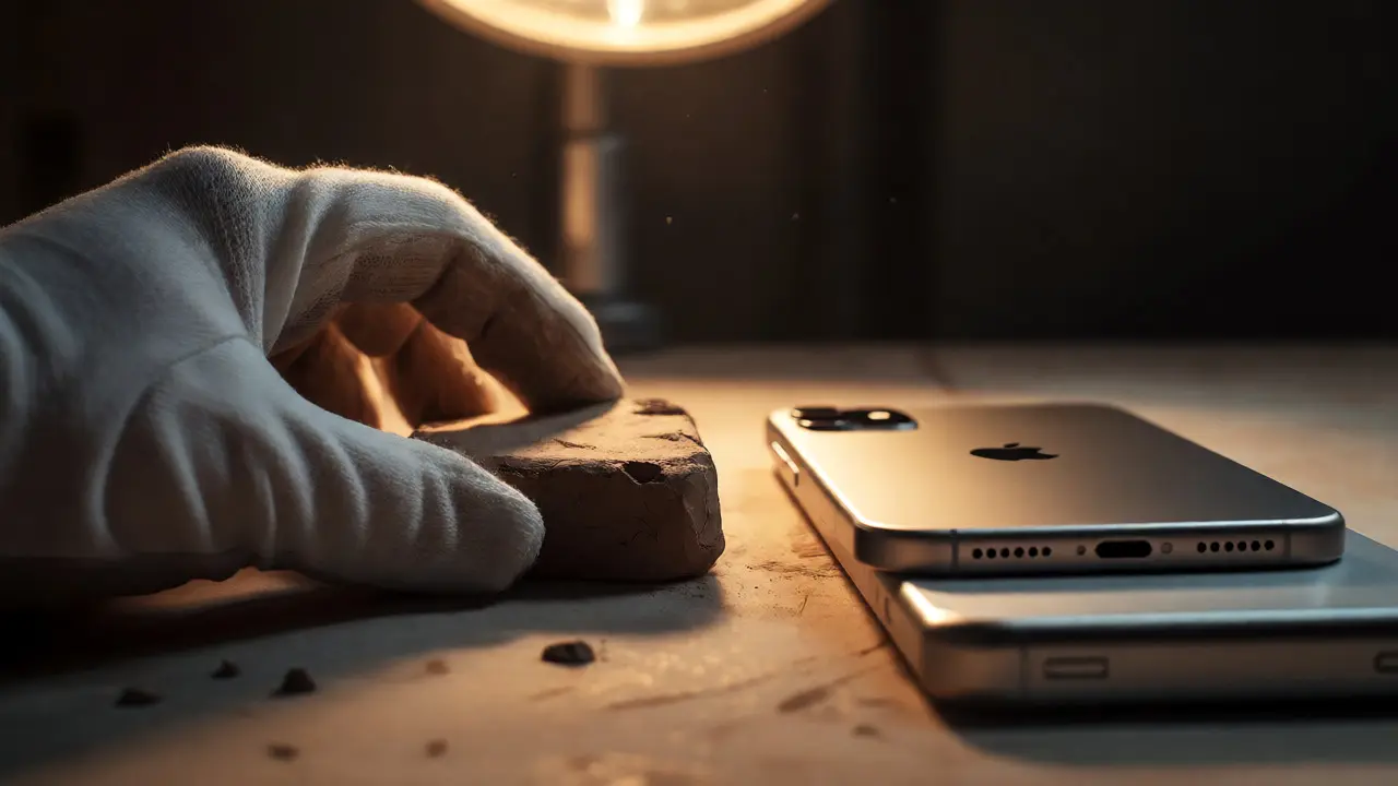 Designer comparing clay prototype to finished aluminum device