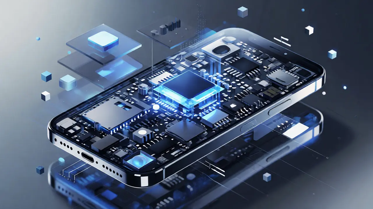 Transparent phone view revealing complex internals behind a simple exterior.