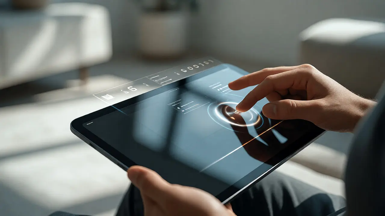 User performing pinch-to-zoom gesture on a modern tablet