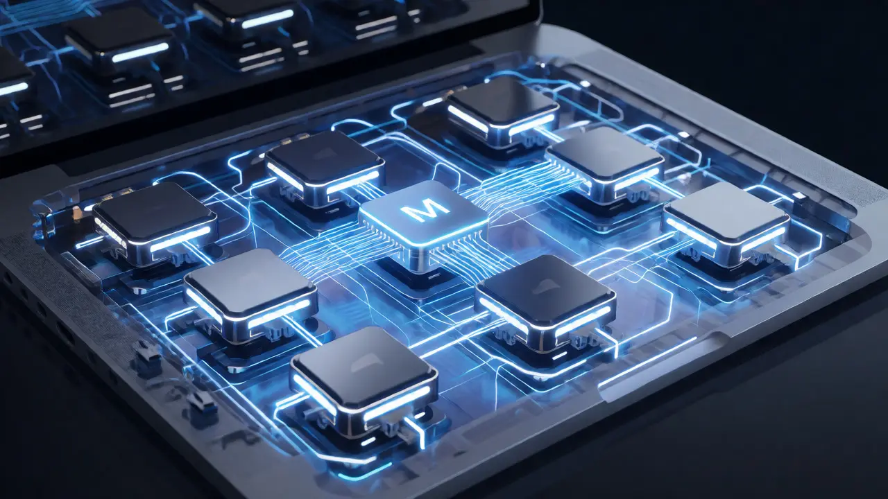 Visual representation of Apple Silicon chip efficiency and core management.